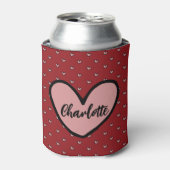 スタイリストかわいい甘い赤いハートパターンモノグラムギフト 缶クーラー (缶正面)