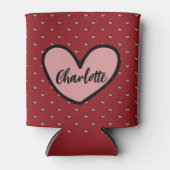 スタイリストかわいい甘い赤いハートパターンモノグラムギフト 缶クーラー (正面)