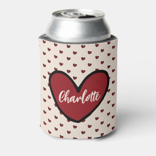 スタイリストかわいい甘い赤いハートパターンモノグラムギフト 缶クーラー (缶裏面)