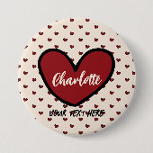 スタイリストかわいい甘い赤いハートパターンモノグラムギフト 缶バッジ (正面)