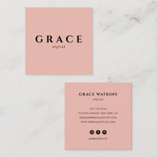 スタイリストモダンミニマルなピンクブラックデザイナー スクエア名刺 (正面/裏面)