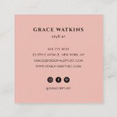 スタイリストモダンミニマルなピンクブラックデザイナー スクエア名刺 (裏面)