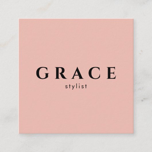 スタイリストモダンミニマルなピンクブラックデザイナー スクエア名刺 (正面)