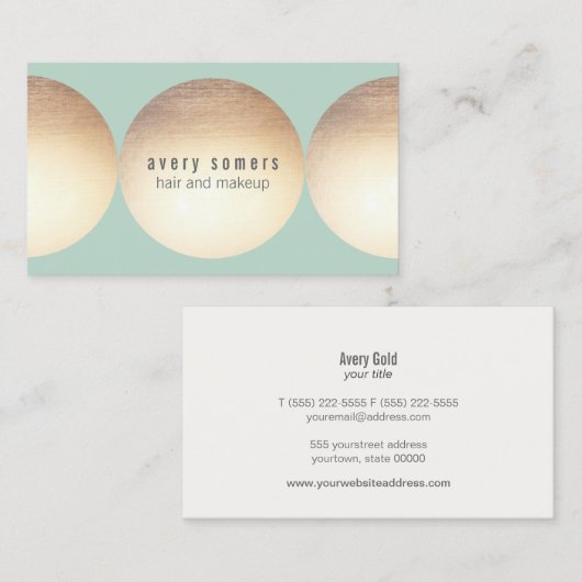 スタイリスト金ゴールド円ライトターコイズ美しいサロン 名刺 (正面/裏面)