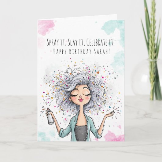 スタイリスト・フレンド用の美容師誕生日カード カード (正面)