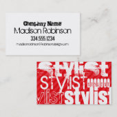 スタイリスト；緋色の赤ストライプ色 名刺 (正面/裏面)