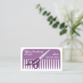 スタイリスト/美容院の紫色 名刺 (スタンド正面)