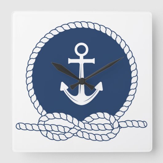 スタイリッシュいかり及びロープ スクエア壁時計 (正面)