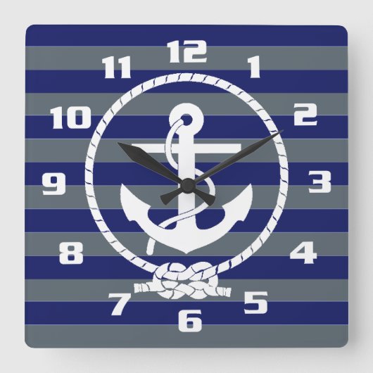 スタイリッシュいかり航海のと青色のパターン スクエア壁時計 (正面)