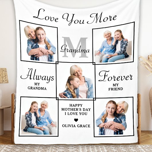 スタイリッシュおばあちゃんパーソナライズされた5フォトコラージュ フリースブランケット