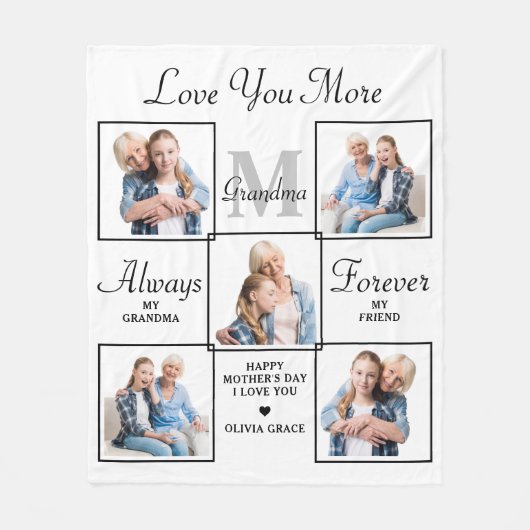 スタイリッシュおばあちゃんパーソナライズされた5フォトコラージュ フリースブランケット (正面)