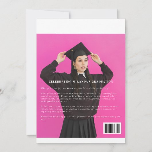 スタイリッシュおもしろい2025年モダン卒業雑誌 招待状 (裏面)