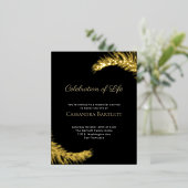 スタイリッシュお祝い・オブ・ライフ・ブラック金ゴールド葉 箔招待状ポストカード (立ち正面)