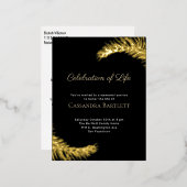 スタイリッシュお祝い・オブ・ライフ・ブラック金ゴールド葉 箔招待状ポストカード (正面/裏面)