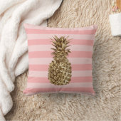 スタイリッシュかわいらしガーリー金ゴールドパイナップル&ピンクストライプク クッション (ブランケット)