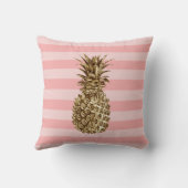 スタイリッシュかわいらしガーリー金ゴールドパイナップル&ピンクストライプク クッション (裏面)