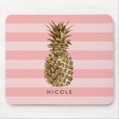 スタイリッシュかわいらしガーリー金ゴールドパイナップル&ピンクストライプク マウスパッド (正面)