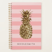 スタイリッシュかわいらし金ゴールドパイナップル&ピンクストライプガーリー プランナー手帳 (正面)