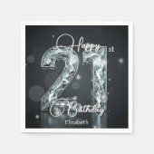 スタイリッシュきらめくDiamond on Black 21 Birthday スタンダードカクテルナプキン (正面)
