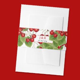 スタイリッシュさくらんぼの結婚イニシャルモノグラムと日付 招待状ベリーバンド