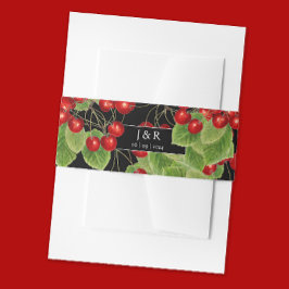 スタイリッシュさくらんぼブラックの結婚イニシャルモノグラム 招待状ベリーバンド