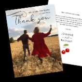 スタイリッシュさくらんぼ結婚の写真と黒の書道 サンキューカード