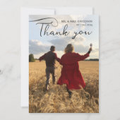 スタイリッシュさくらんぼ結婚の写真と黒の書道 サンキューカード (正面)