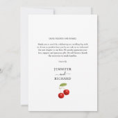 スタイリッシュさくらんぼ結婚の写真と黒の書道 サンキューカード (裏面)