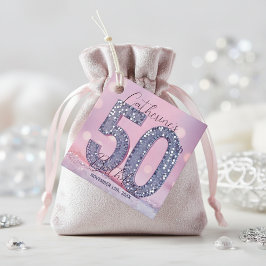 スタイリッシュでおしゃれなピンクとシルバーのスパンコール 50歳の誕生日 フェイバータグ