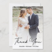 スタイリッシュでおしゃれな手書きの結婚式 写真 感謝 ノートカード (正面)