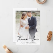 スタイリッシュでおしゃれな手書きの結婚式 写真 感謝 ノートカード (正面/裏面インサイチュ)