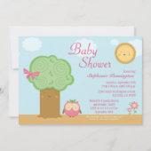 スタイリッシュでかわいいかわいいの木のフクロウのベビーシャワーの招待 招待状 (正面)