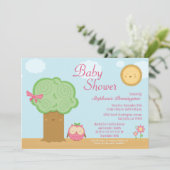 スタイリッシュでかわいいかわいいの木のフクロウのベビーシャワーの招待 招待状 (スタンド正面)