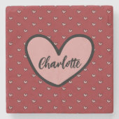 スタイリッシュでかわいいレッドハートパターンのウェディングパーティー ストーンコースター (正面)