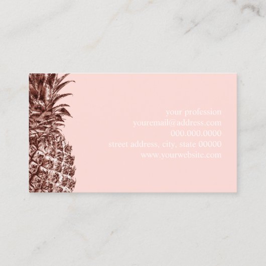 スタイリッシュでかわいらしいばら色の金ゴールドのパイナップルメーキャップアーティスト 名刺 (裏面)