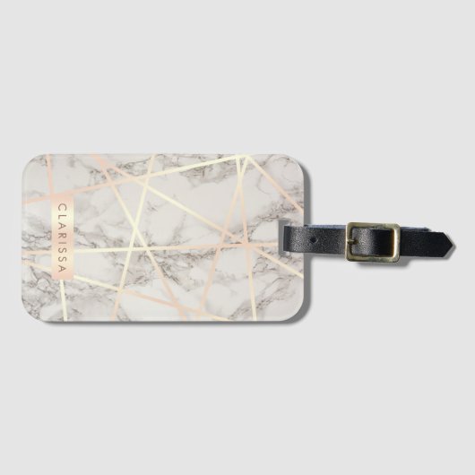 スタイリッシュでかわいらしいひよこのばら色の金ゴールド及び白い大理石 ラゲッジタグ (正面横)