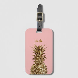 スタイリッシュでかわいらしくガーリーな金ゴールド及びパステル調ピンクのパイナップル ラゲッジタグ