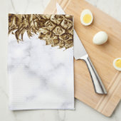 スタイリッシュでかわいらしくガーリーな金ゴールド及び白い大理石のパイナップル キッチンタオル (四つ折り)