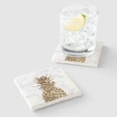 スタイリッシュでかわいらしくガーリーな金ゴールド及び白い大理石のパイナップル ストーンコースター (横)