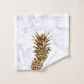 スタイリッシュでかわいらしくガーリーな金ゴールド及び白い大理石のパイナップル バスタオルセット (ウォッシュタオル)