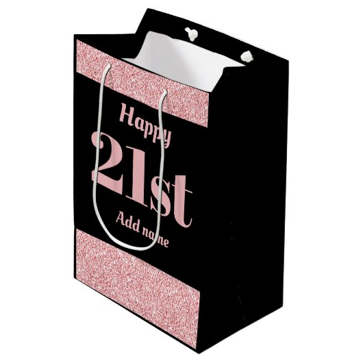 スタイリッシュでかわいらしく名前入りな誕生日のギフトバッグ第21 ミディアムペーパーバッグ (正面アングル)