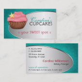 スタイリッシュですてきなティール（緑がかった色）及びピンクのカップケーキの名刺 名刺 (正面/裏面)