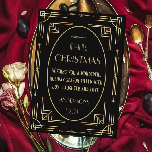 スタイリッシュでエレガントなアートデコのフラットホリデーカード シーズンカード