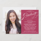 スタイリッシュでエレガントなスクリプトの卒業パーティー招待状 招待状 (正面)