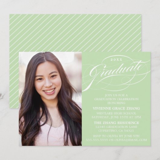 スタイリッシュでエレガントなスクリプトの卒業パーティー招待状 招待状 (正面/裏面)