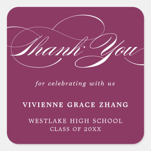 スタイリッシュでエレガントなスクリプト　ありがとうステッカー スクエアシール (正面)