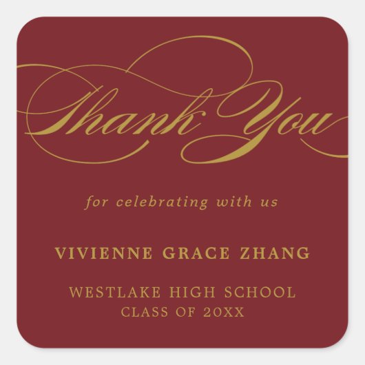 スタイリッシュでエレガントなスクリプト　ありがとうステッカー スクエアシール (正面)