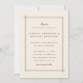 スタイリッシュでエレガントなバーガンディ及び真珠色のアイボリーの結婚式 招待状 (正面)