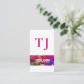 スタイリッシュでカラフルな落書きのグランジなモノグラムの手紙 名刺 (スタンド正面)