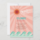 スタイリッシュでクールな波のピンクの日曜日の夏のパーティーの招待 招待状 (正面)